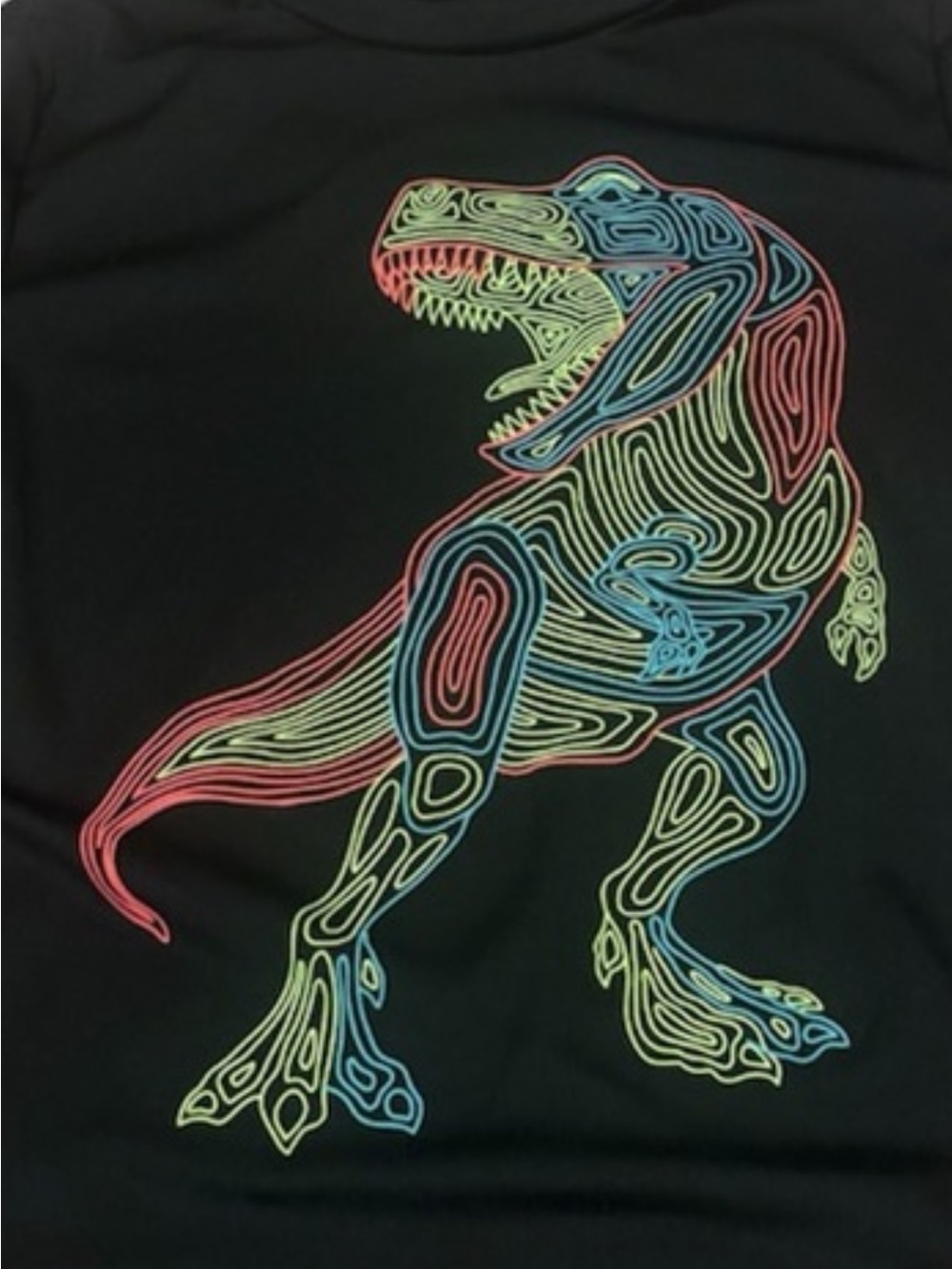 jumping beans Black Tee with Neon Multicolor Dino Graphic
